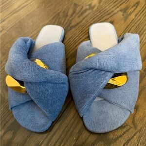 J.W.Anderson Blue Denim Chain Link Accents Flat Slide Sandals Size 40